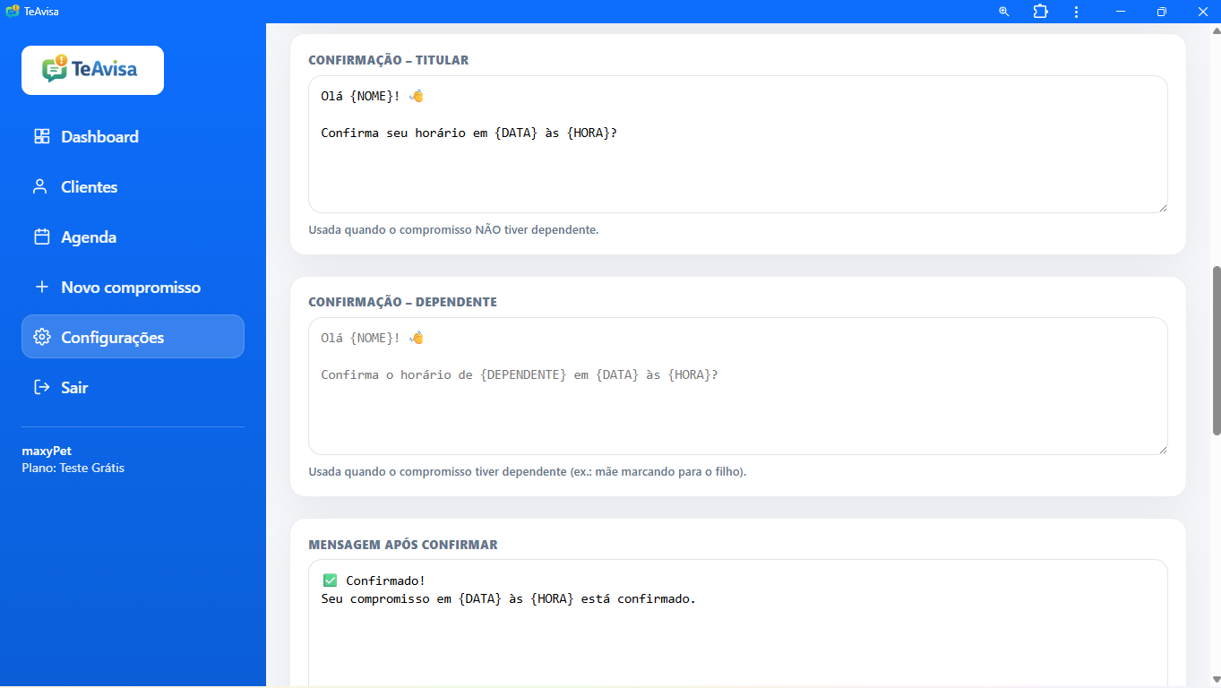 Visualização da configuração